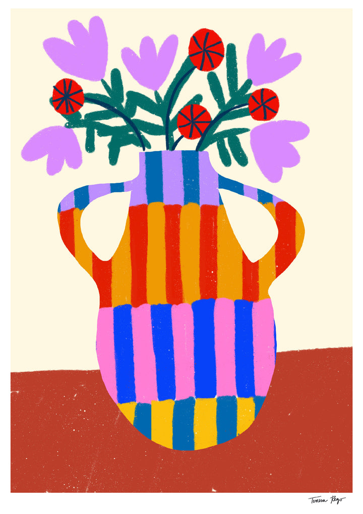 Striped Vase with Handles Print