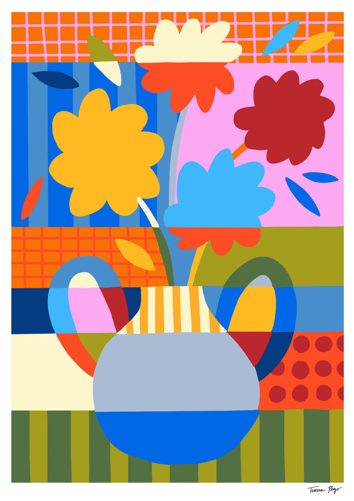 Colour Block Flower Jar Print