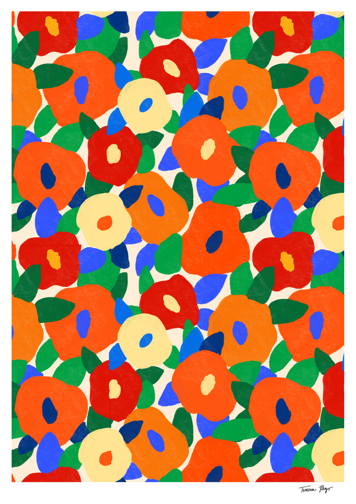 Orange Poppies Pattern Print