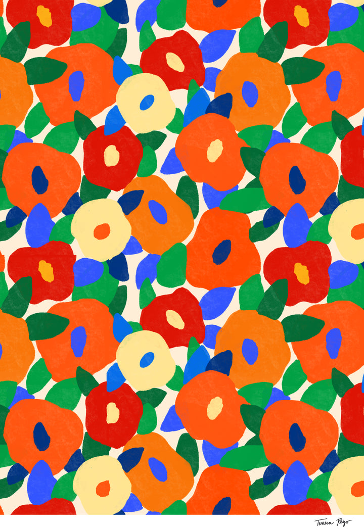 Orange Poppies Pattern Print