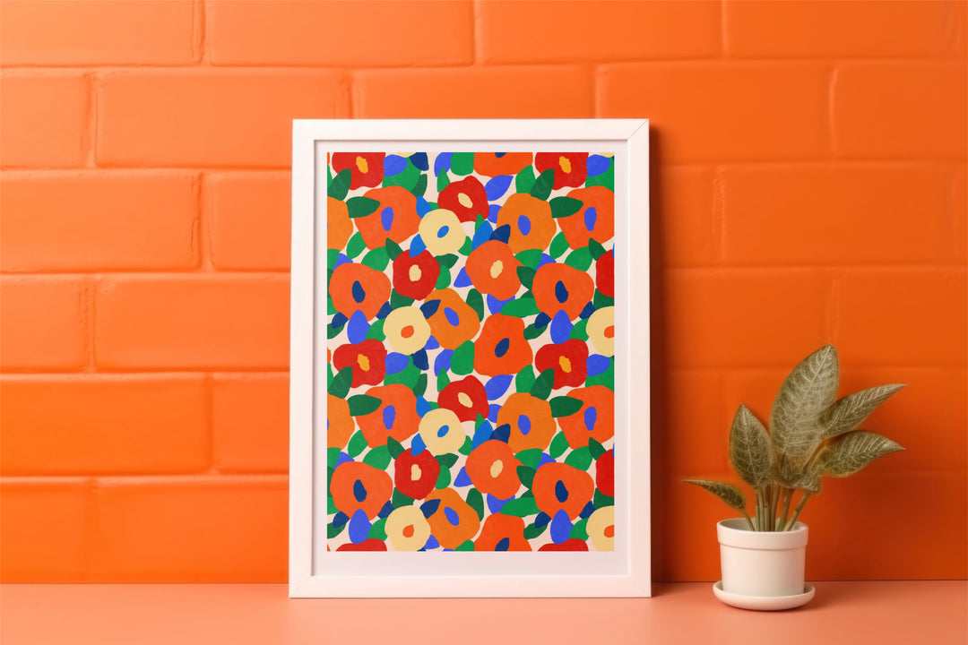 Orange Poppies Pattern Print