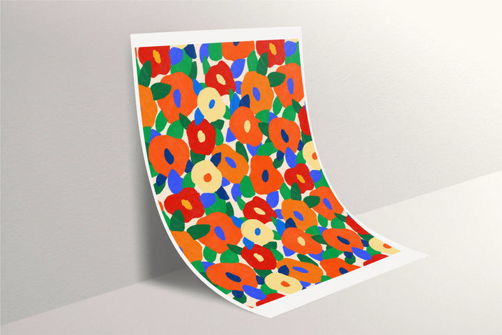 Orange Poppies Pattern Print